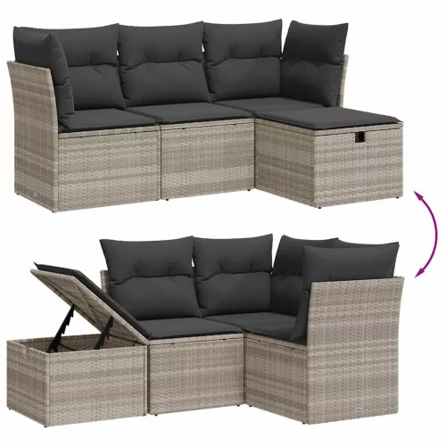 4 részes világosszürke polyrattan kerti ülőgarnitúra párnákkal