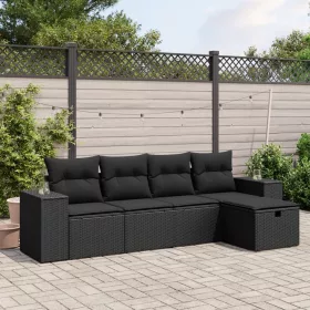  5 részes fekete polyrattan kerti kanapészett párnákkal