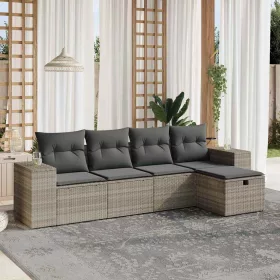    5 részes világosszürke polyrattan kerti ülőgarnitúra párnákkal