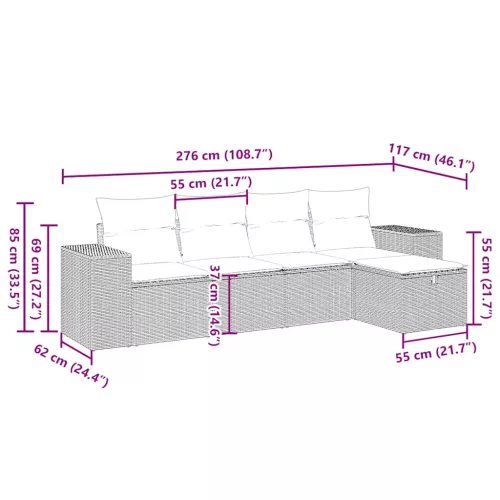  5 részes világosszürke polyrattan kerti ülőgarnitúra párnákkal