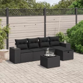    6 részes fekete polyrattan kerti ülőgarnitúra párnákkal