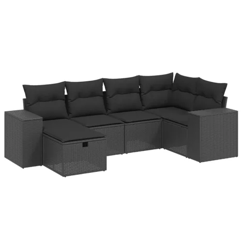  6 részes fekete polyrattan kerti ülőgarnitúra párnákkal