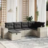  6 részes világosszürke polyrattan kerti ülőgarnitúra párnákkal