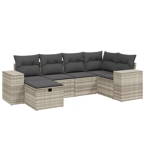  6 részes világosszürke polyrattan kerti ülőgarnitúra párnákkal