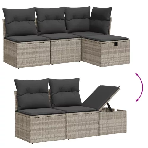  6 részes világosszürke polyrattan kerti ülőgarnitúra párnákkal