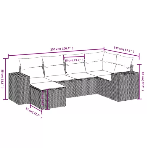  6 részes világosszürke polyrattan kerti ülőgarnitúra párnákkal