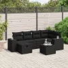  7 részes fekete polyrattan kerti ülőgarnitúra párnával