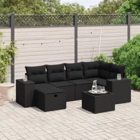    7 részes fekete polyrattan kerti ülőgarnitúra párnával