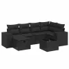  7 részes fekete polyrattan kerti ülőgarnitúra párnával