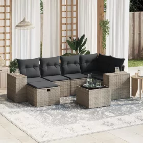    7 részes szürke polyrattan kerti ülőgarnitúra párnákkal