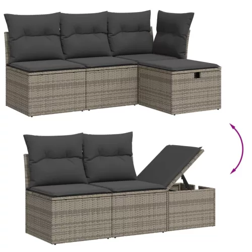  7 részes szürke polyrattan kerti ülőgarnitúra párnákkal