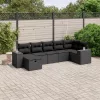  7 részes fekete polyrattan kerti ülőgarnitúra párnával