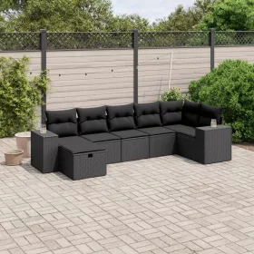    7 részes fekete polyrattan kerti ülőgarnitúra párnával