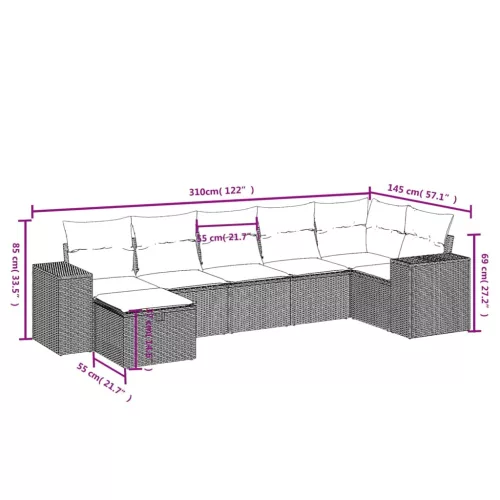  7 részes világosszürke polyrattan kerti ülőgarnitúra párnákkal