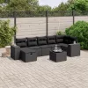  8 részes fekete polyrattan kerti ülőgarnitúra párnákkal