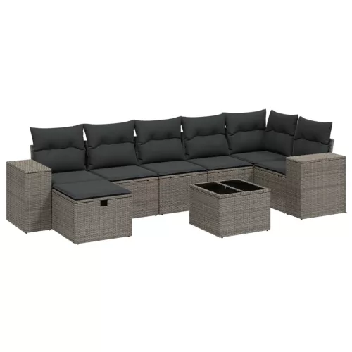  8 részes világosszürke polyrattan kerti ülőgarnitúra párnával