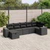  7 részes fekete polyrattan kerti ülőgarnitúra párnával