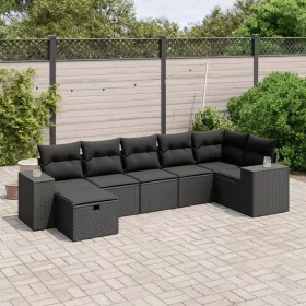    7 részes fekete polyrattan kerti ülőgarnitúra párnával