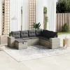  7 részes világosszürke polyrattan kerti ülőgarnitúra párnákkal