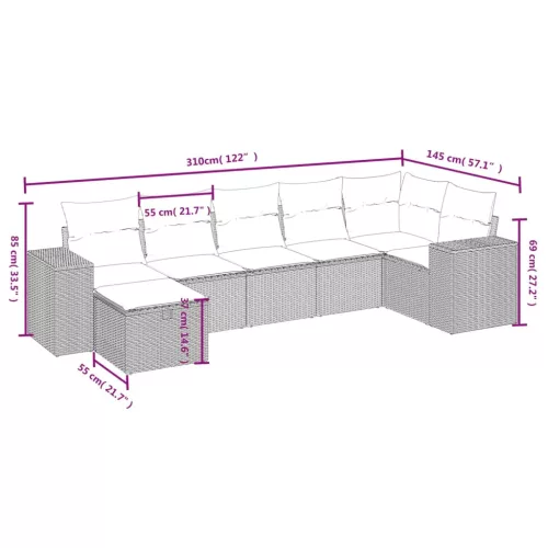  7 részes világosszürke polyrattan kerti ülőgarnitúra párnákkal