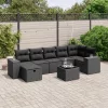  8 részes fekete polyrattan kerti ülőgarnitúra párnákkal