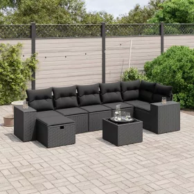    8 részes fekete polyrattan kerti ülőgarnitúra párnákkal