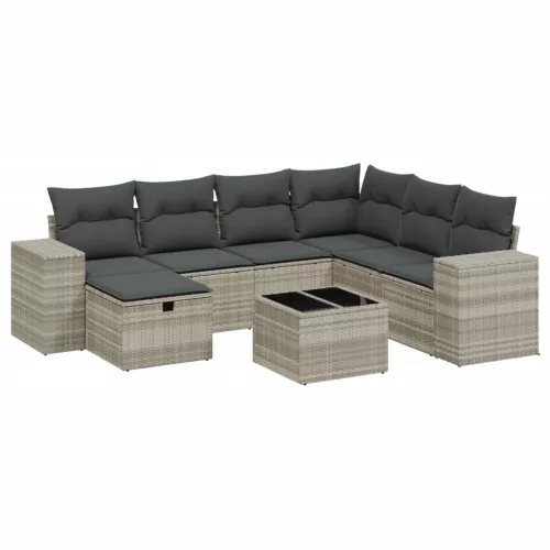  8 részes világosszürke polyrattan kerti ülőgarnitúra párnával