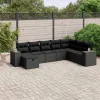  8 részes fekete polyrattan kerti ülőgarnitúra párnákkal