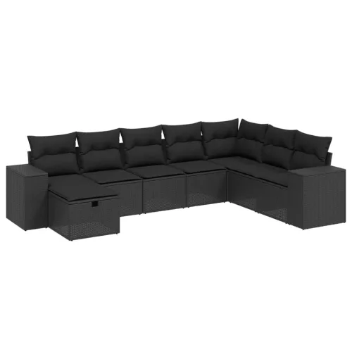  8 részes fekete polyrattan kerti ülőgarnitúra párnákkal