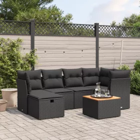    7 részes fekete polyrattan kerti ülőgarnitúra párnával