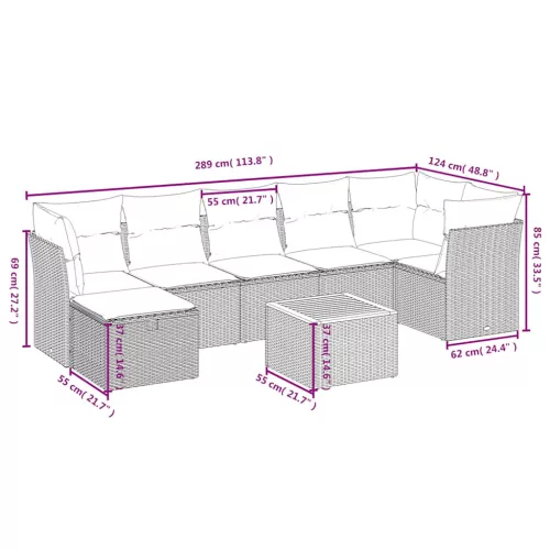  8 részes fekete polyrattan kerti ülőgarnitúra párnákkal