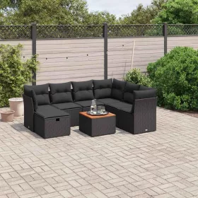    8 részes fekete polyrattan kerti ülőgarnitúra párnákkal