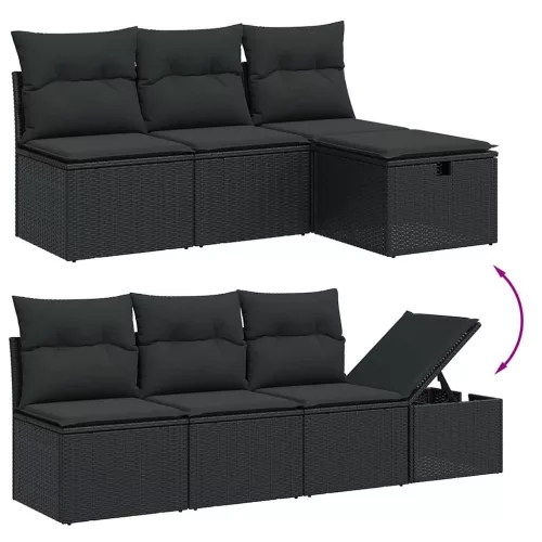  8 részes fekete polyrattan kerti ülőgarnitúra párnákkal