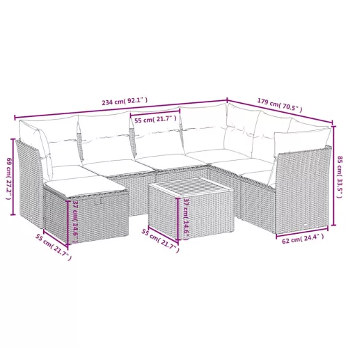  8 részes fekete polyrattan kerti ülőgarnitúra párnákkal