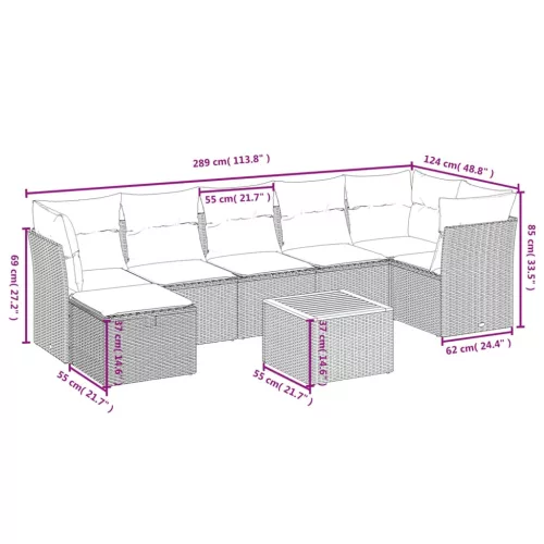  9 részes fekete polyrattan kerti ülőgarnitúra párnákkal