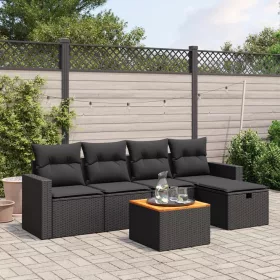    6 részes fekete polyrattan kerti ülőgarnitúra párnákkal