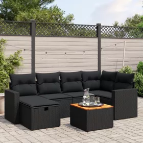    7 részes fekete polyrattan kerti ülőgarnitúra párnával