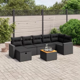    8 részes fekete polyrattan kerti ülőgarnitúra párnákkal