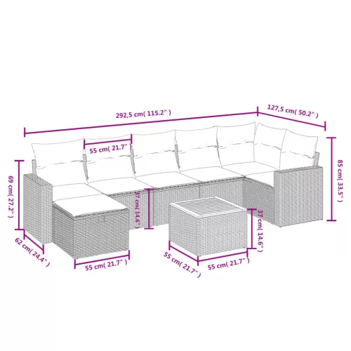  8 részes fekete polyrattan kerti ülőgarnitúra párnákkal