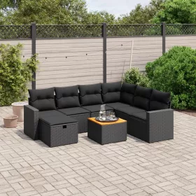    8 részes fekete polyrattan kerti ülőgarnitúra párnákkal