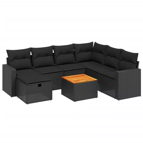  8 részes fekete polyrattan kerti ülőgarnitúra párnákkal