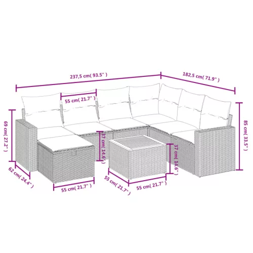  8 részes fekete polyrattan kerti ülőgarnitúra párnákkal