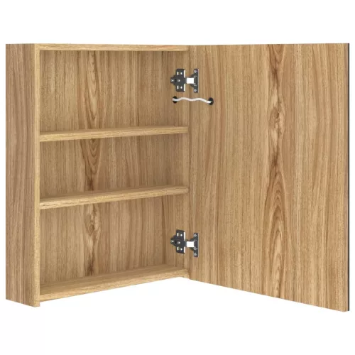  tölgyszínű LED-es tükrös fürdőszobaszekrény 50 x 14 x 60 cm