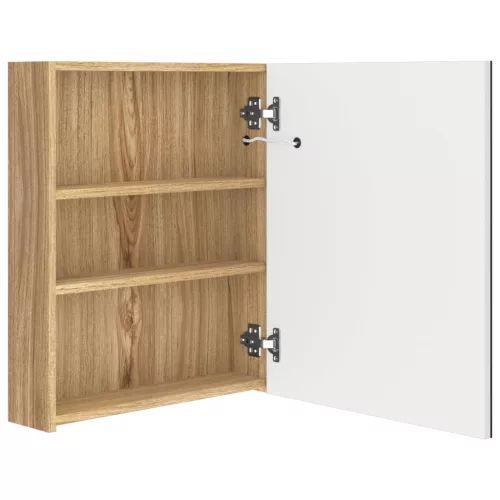  fehér-tölgyszínű LED-es tükrös fürdőszobaszekrény 50x14x60 cm