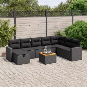    9 részes fekete polyrattan kerti ülőgarnitúra párnákkal
