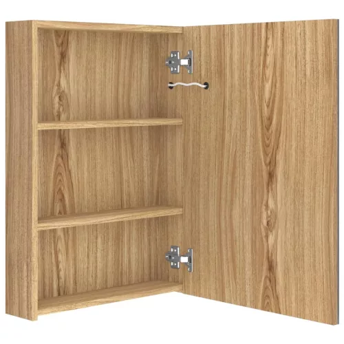  tölgyszínű LED-es tükrös fürdőszobaszekrény 50 x 13 x 70 cm