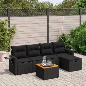   6 részes fekete polyrattan kerti ülőgarnitúra párnákkal