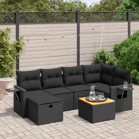    7 részes fekete polyrattan kerti ülőgarnitúra párnával