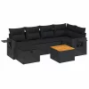  7 részes fekete polyrattan kerti ülőgarnitúra párnával