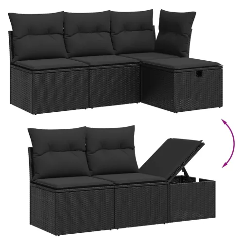  7 részes fekete polyrattan kerti ülőgarnitúra párnával